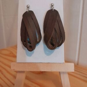 Brown Leather Loop Earrings